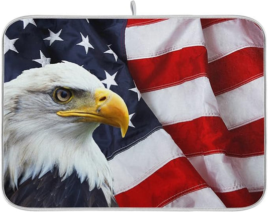 Absorbent Dish Drying Mat for Kitchen Counter - Flag Eagle American Microfiber Drying Pad, Reversible Drainer Mats for Countertop, Small 16" x 18"