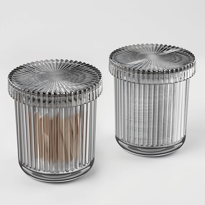 2 Pack Qtip Holder - Apothecary Jars with Lids, Bathroom Organizers and Storage Canister for Cotton Balls,Swabs,Floss Picks,Hair Ties,Clear Glass Vintage Bathroom Decor Jar Set (Gray)-NeatNest