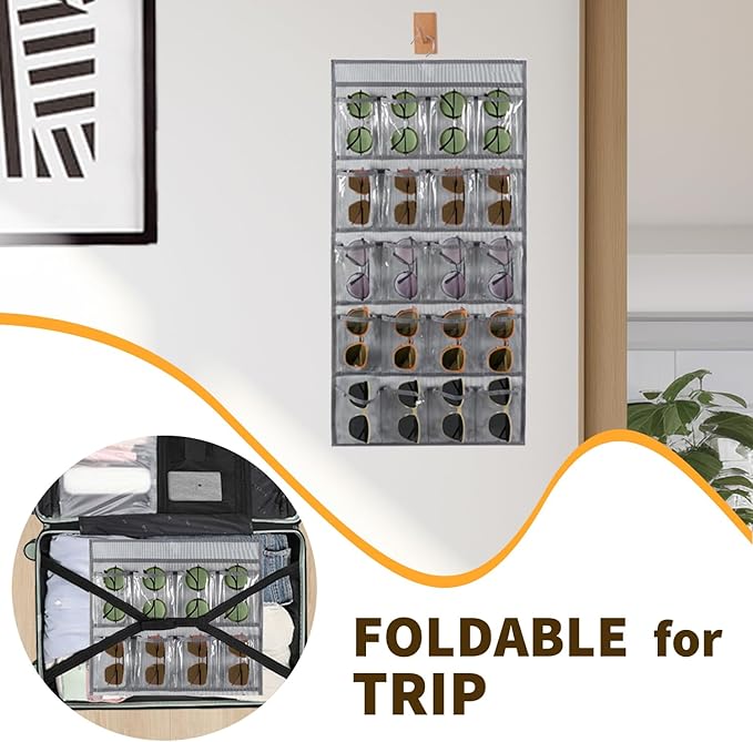 2 Pcs Sunglasses Organizer Storage Sunglass Holder for Wall Hanging Eyeglass Organizer for Multiple Glasses (GRAY)-NeatNest