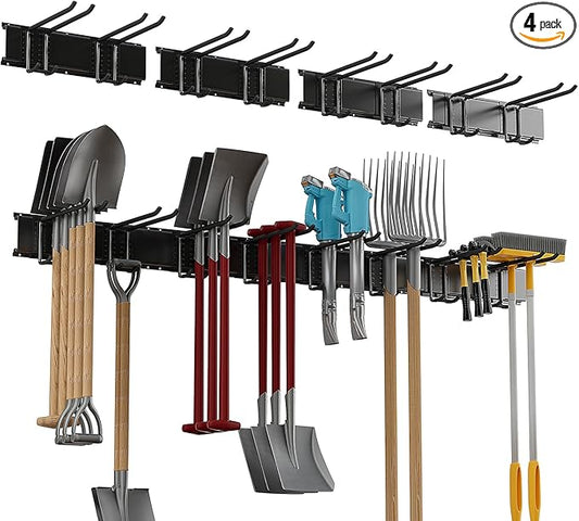 Garage Tool Rack Wall Mount – 64 inches Heavy-Duty Garden Tool Holder with 8 Adjustable Hanging Hooks – Garage Wall Storage Organizer for Shovel, Rake – Max Load 720 lbs (64 inch)