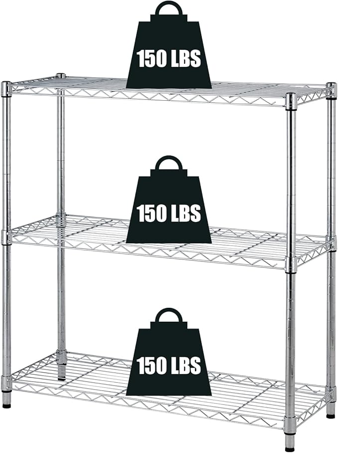 3-Tier Adjustable Wire Storage Shelving Rack, 150 Lbs Capacity Per Shelf, for Pantry Garage Kitchen - 23"x12"x30", Chrome-NeatNest