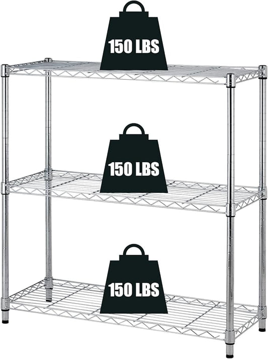 3-Tier Adjustable Wire Storage Shelving Rack, 150 Lbs Capacity Per Shelf, for Pantry Garage Kitchen - 23"x12"x30", Chrome-NeatNest