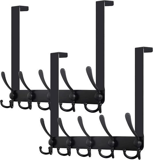WEBI Over The Door Hooks,Door Hanger,Over The Door Towel Rack with 5 Triple Hooks for Hanging,Over Door Coat Rack Towel Hanger for Towels,Clothes,Bathroom,Black,2 Packs