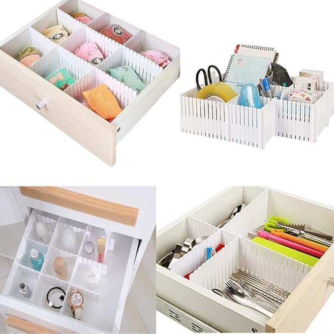 8pcs DIY Plastic Drawer Organizer Adjustable Drawer Dividers for Home Tidy Closet, Socks, Underwear, Office School Supplies, Kitchen Utensil Tools (White)-NeatNest