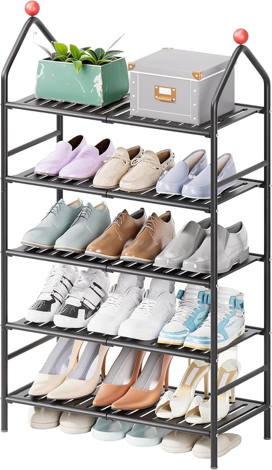 Shoe Rack, 5-Tier Shoe Organizer, Metal Storage Shelf, Shoe Rack for Closet, Free Standing Shoe Racks for Entryway, Garage & Doorway, Sturdy Shoe Shelves, Black-NeatNest