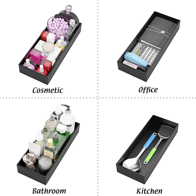 Black Bamboo Drawer Organizer - Silverware&Utensil Holder Organizer for Kitchen Drawers, Multi-Use Drawer Dividers Boxes for Bathroom Counter，Cabinet, Garage, Office Desk, Makeup, Jewelry (15"6"2.5")-NeatNest