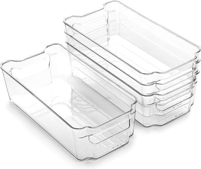 BINO | Stackable Storage Bins, Medium - 4 Pack | The Stacker Collection | Clear Plastic Storage Bins | Organization and Storage Containers for Pantry & Fridge | Multi-Use Organizer Bins | BPA-Free-NeatNest