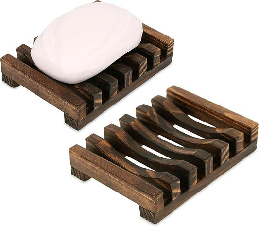 Anwenk Soap Dish Wooden Soap Saver Holder Soap Tray for Bathroom Shower Rectangular Sink Drainer Hand Craft for Soap,Sponges and More (2 Pack)-NeatNest