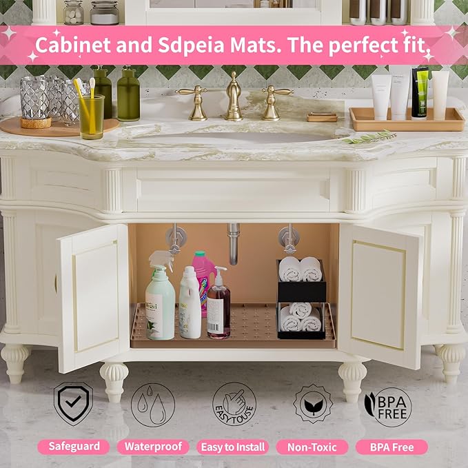 Sdpeia Under Sink Mat for [22" x 14"] Cabinet, Upgraded Silicone Waterproof Mat Kitchen Cabinet Liner Cabinet Protector Kitchen Organizers and Storage-NeatNest