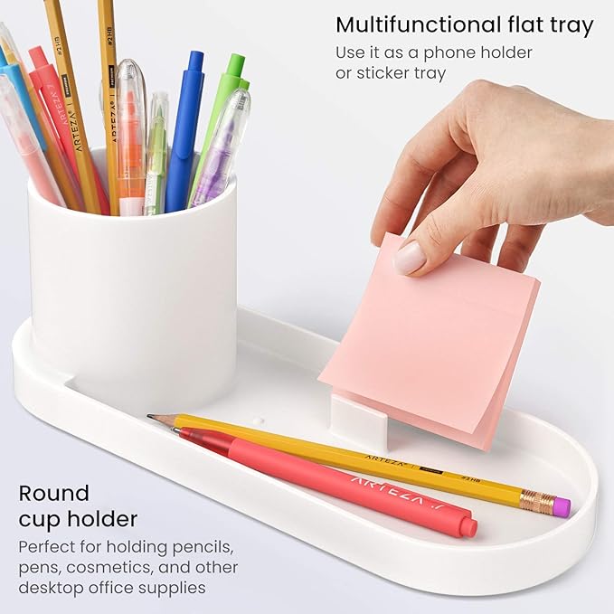Arteza Office Desk Organizer, 11.3 x 4.1 x 3.8 inches, Modern Ivory Pen Holder with Phone Compartment, Desk Accessory for Stationery and Art Supplies-NeatNest