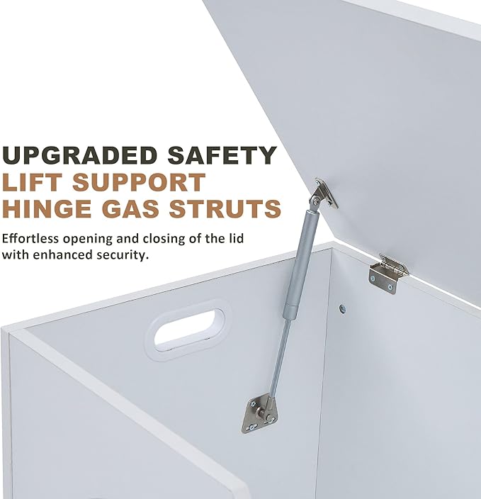 39.4" Storage Chest, Wooden Storage Bench, Storage Trunk, Chest with Lift Top, Large Box Entryway Bench, Supports 330 lb U-Shaped Opening for Entryway, Hallway, Living Room, Ivory White