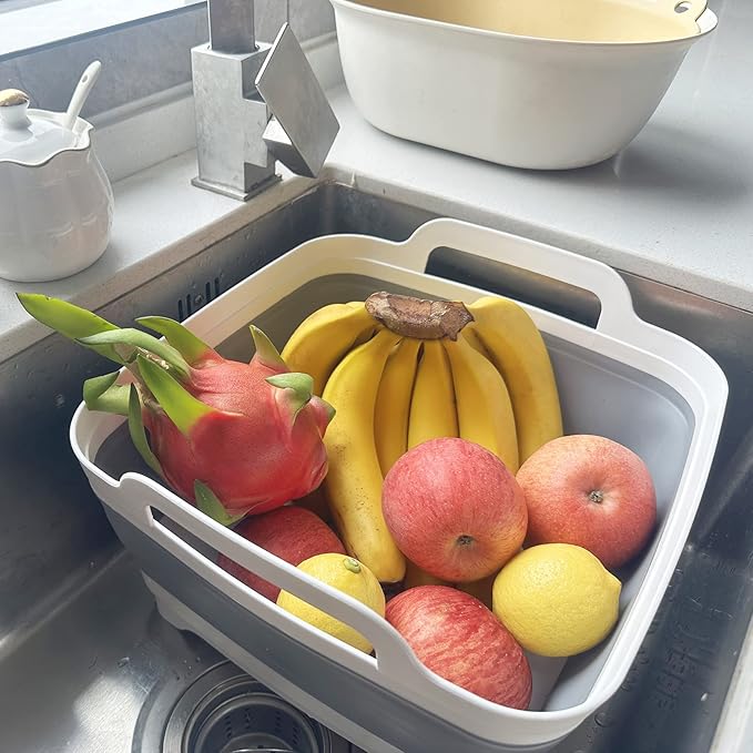 Collapsible Basin Bucket (9L+5L)-Collapsible Dish Tub Portable Sink-Foldable Sink Tub for Cleaning Foldable Portable Plastic (Grey+5L Grey)-NeatNest