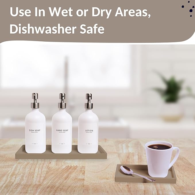 Countertop and Vanity Tray - 2 PC (11” and 7”) Shatterproof Silicone Kitchen and Bathroom Trays for Counter, Kitchen Soap Dispenser Tray, Vanity Trays for Bathroom, Perfume Key Tray-NeatNest