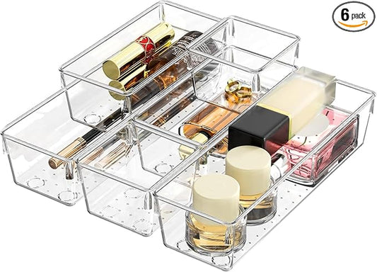 Drawer Organizer, Makeup Organizer, Desk Drawer Organizer, Acrylic Storage Bins for Makeup, Skincare, Jewelry, Office Supplies Used in Vanity, Kitchen, Bedroom, Bathroom, Office - 6pcs-NeatNest