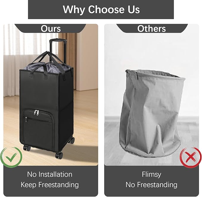 Bukere Extra Large Rolling Laundry Basket with Wheels, 90L Freestanding Collapsible Laundry Hamper Bag for Clothes Storage, Removable Wheeled Cart for College Dorm Apartment Laundry Room Bathroom-NeatNest