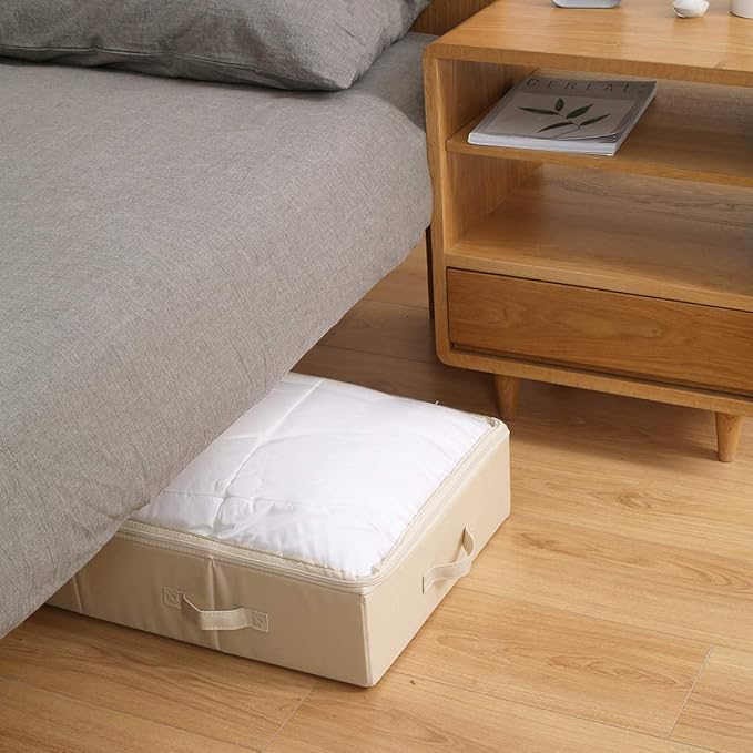 31.5"(85cm) Length Spacious Visible Lidded Under Bed Storage Bins for Shoes, Blankets, Toys Organization Containers, Wedding Dress Storage Box, Beige-NeatNest