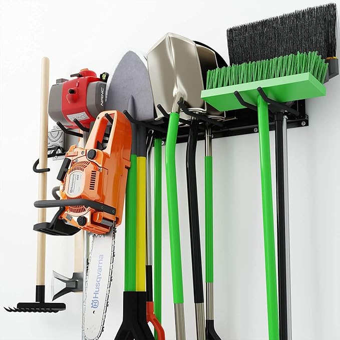 Godboat Garage Storage, 6 Hooks Garden Tool Organizer, 32‘’ Garage Organization Wall Mount, 2Pack Shelving for Yard Tools & Water Hose, Cool Gadgets for Fathers Day, Dad, Men Gifts, Max Load 550lbs-NeatNest