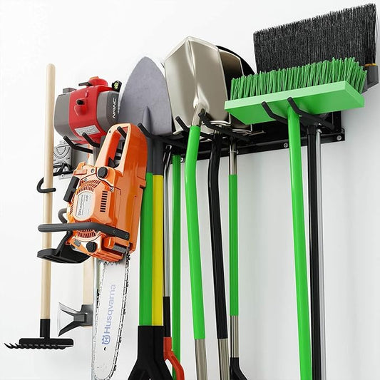 Godboat Garage Storage, 6 Hooks Garden Tool Organizer, 32‘’ Garage Organization Wall Mount, 2Pack Shelving for Yard Tools & Water Hose, Cool Gadgets for Fathers Day, Dad, Men Gifts, Max Load 550lbs-NeatNest