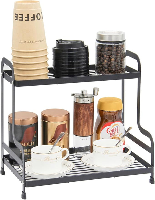 2-Tier Metal Countertop Organizer – Standing Shelf for Bathroom and Kitchen Storage Under Sink, Organizing Cosmetics and Spices-Black Jofuas-NeatNest