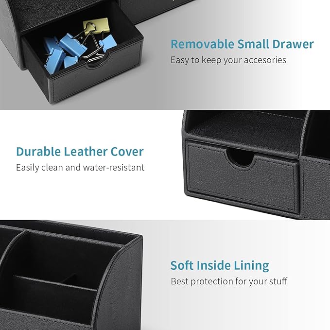 Vlando Office Supplies Desk Organizer Caddy,Back to School Supplies for Desk Caddy, Desktop Hanging File Letter Document Storage Holder with Drawer Organizer Section for Office Home 2 Pack Black-NeatNest