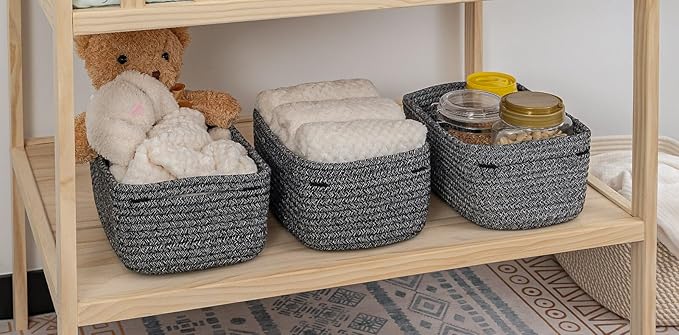 CubesLand Mixed Black Baskets Bins for Organizing,Small Woven Storage Baskets for Shelves,Cute Closet Cube Bins Set 2,Baby Nursery Cube Organizer Toys Basket Bin,Home Decor Organization Bins-NeatNest