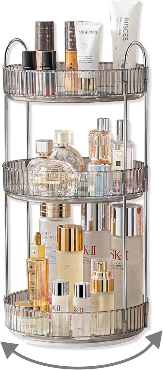 360 Rotating Makeup Organizer,3 Tier Large Capacity Make Up Organizers and Storage,Makeup Organizer for Bathroom,Cosmetic Perfume Stand Organizer(Grey-3 Tier)-NeatNest