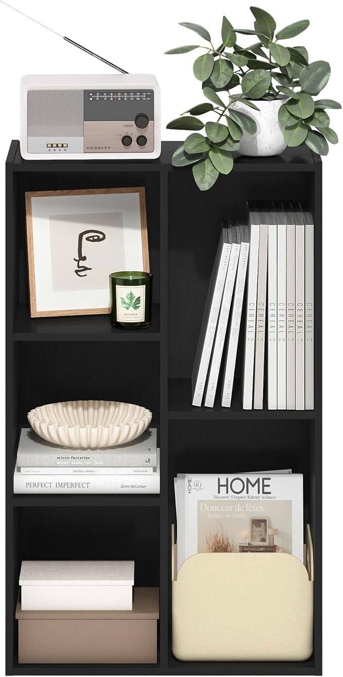 Furinno Luder 5-Cube Reversible Open Shelf, Blackwood-NeatNest