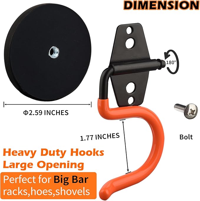 MUTUACTOR Magnetic Broom Holder,Non-Slip Garage Storage Hooks Heavy Duty,Strong Metal Hooks Magnetic Tools Holder for Snow Shovels Garage Racks Garden Hoes in Garden Warehouse(2Pack,Orange)