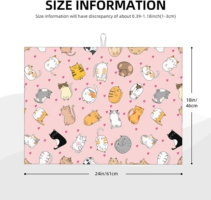 Cute Cat Dish Drying Mat for Kitchen Counter Cute Pink Kitchen Mat Microfiber Kitchen Countertop Absorbent Reversible Drainer Rack Pad Dish Drying Mat 18 x 24 Inch-NeatNest