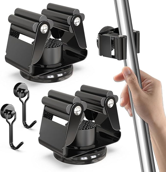 3-H Magnetic Broom Holder with Strong Magnetic Hook 4 Pack,Broom Holder Wall Mount for Garage Garden Shed Storage System Laundry Room Home Kitchen Organization-NeatNest