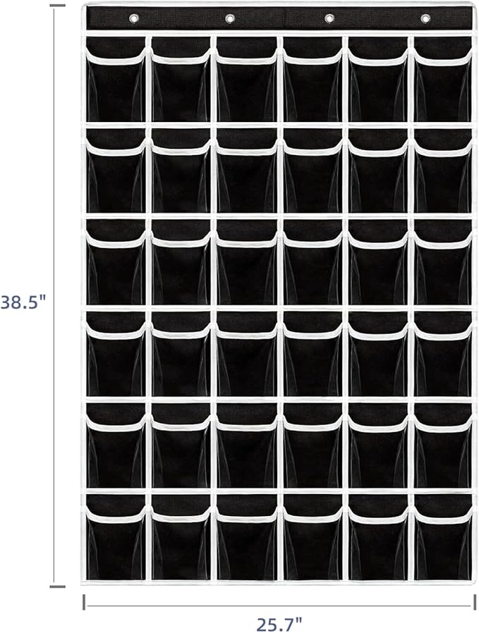 36 Clear Pockets Classroom Pocket Chart for Cell Phones,Pocket Chart Organizer for Calculator Holder with 36 Number Sticker Classroom Hanging Cell Phones Organizer (Black)-NeatNest