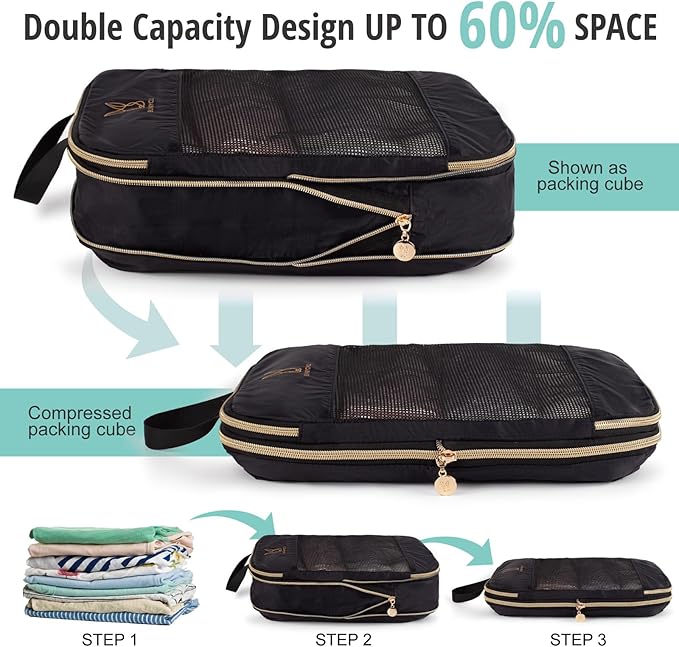 Expandable Compression Packing Cubes for Suitcases,6 Set Lightweight Compressible Travel Packing Organizer for Carry on Suitcase,Organizer Bags Set as Travel Essentials for Women-NeatNest