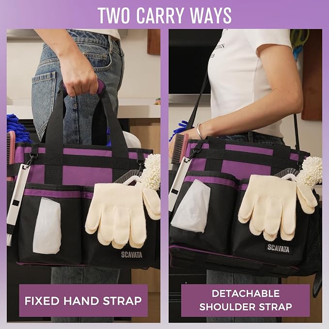 Compact Wearable Cleaning Caddy, Small Cleaning Caddy Supplies Organizer with Handle & Shoulder Straps for Housekeepers, Under Sink & Car Cleaning Tool Organizers Bag (RoyalPurple)-NeatNest