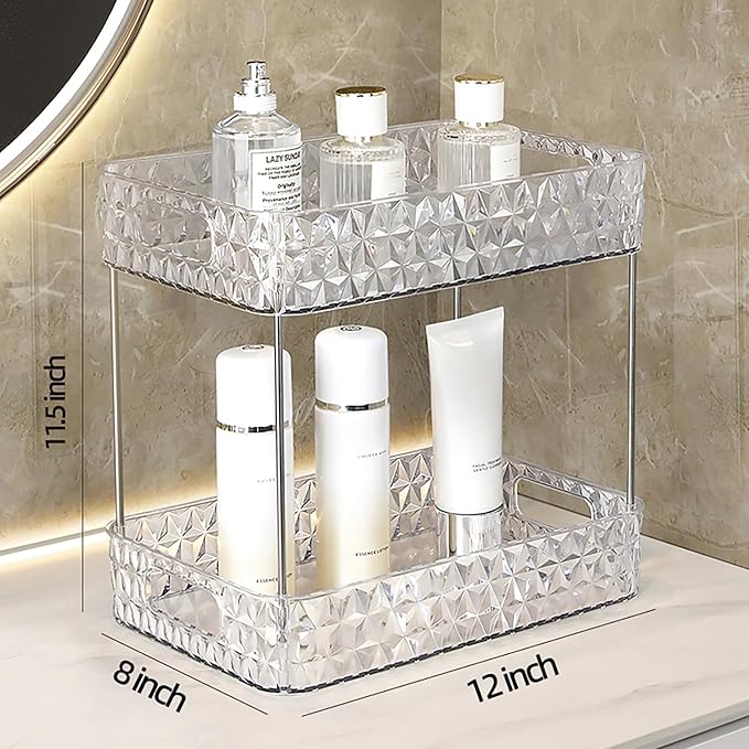 Makeup Organizer for Vanity, High-Capacity Clear Makeup Storage Perfume Organizers,Cosmetic Display Cases,Bathroom Countertop Organizer(Crystal Clear, 2Tier)-NeatNest