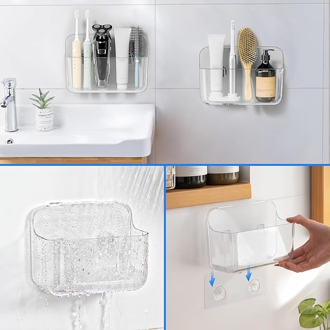2pc Acrylic Wall Mount Organizer, Acrylic Adhesive Organizer, Clear Shelf, Bathroom Shelves for Wall,No Drilling Hang Walls,with Self Adhesive Tape, for Bathroom, Kitchen, Living Room-NeatNest