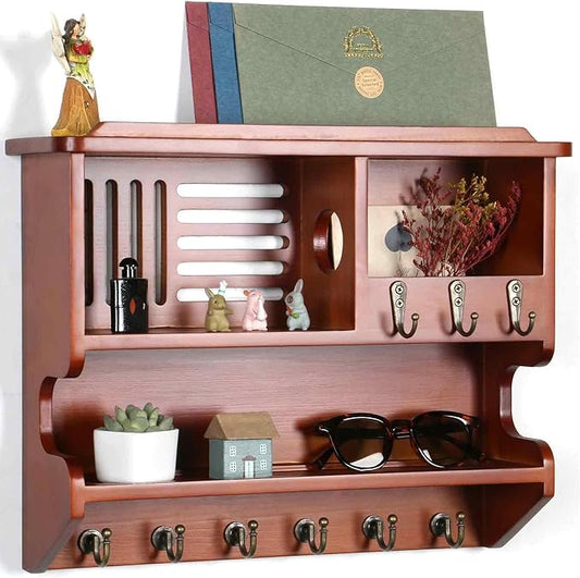 Key Holder for Wall, Mail and Key Holder for Home Decor, Key and Mail Holder for Wall with Key Hooks, Auburn