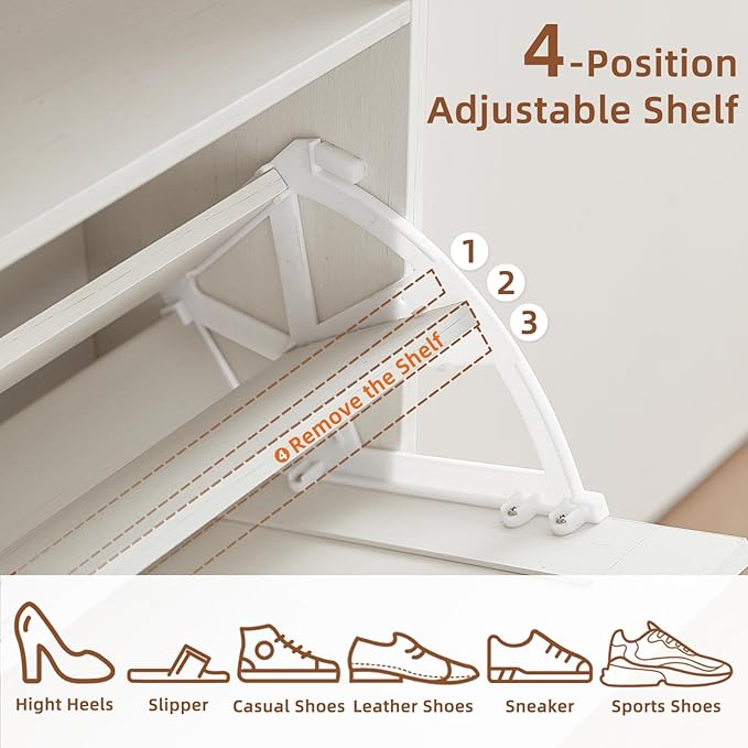 Shoe Storage Cabinet with 2 Flip Drawers,Farmhouse Narrow Shoe Organizer with Legs,Freestanding Hidden Slim Shoe Rack Cabinet with Open Storage for Entryway,Hallway, Foyer, White-NeatNest