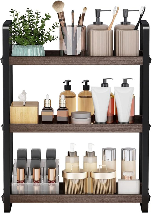 Bathroom Counter Organizer,Bathroom Countertop Organizer,Counter Shelf,Countertop Storage,Organization and Storage,Makeup Shelf,Sink Caddy(Brown 3 Tier)-NeatNest
