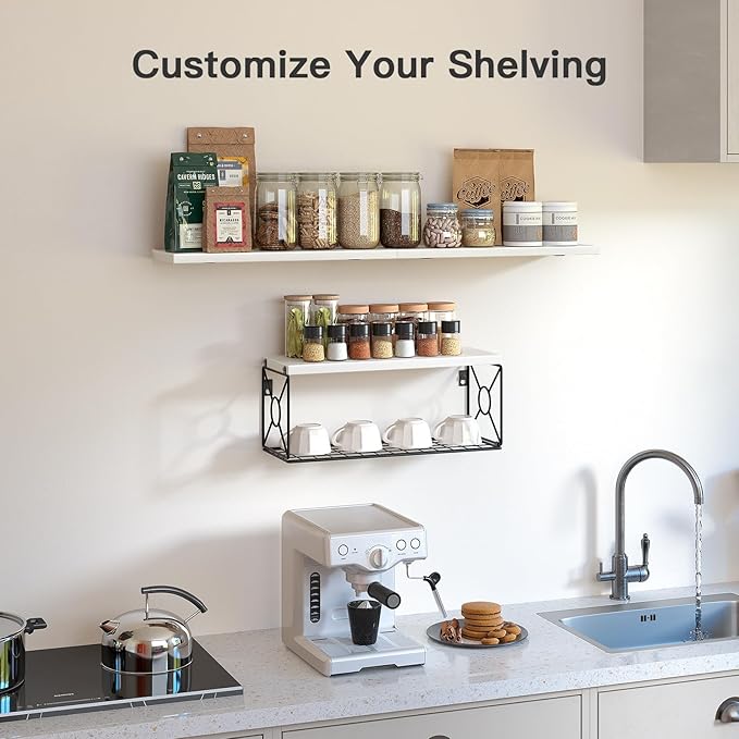Amada Bathroom Shelves Over Toilet with Storage Basket, Floating Wall Shelves for Home Organization & Wall Decor, Bathroom/Kitchen/Living Room ShelvesWhite-NeatNest