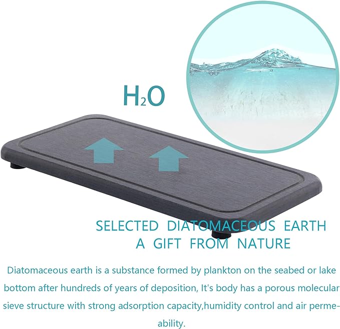 2 Pcs Water Absorbing Stone Trays, Kitchen/Bathroom Sink Soap Dish, Diatomite Tray Used for Hand Soap & Cosmetic Bottles in The Modern Home, 4" W x 8.3" L, Dark Gray-NeatNest