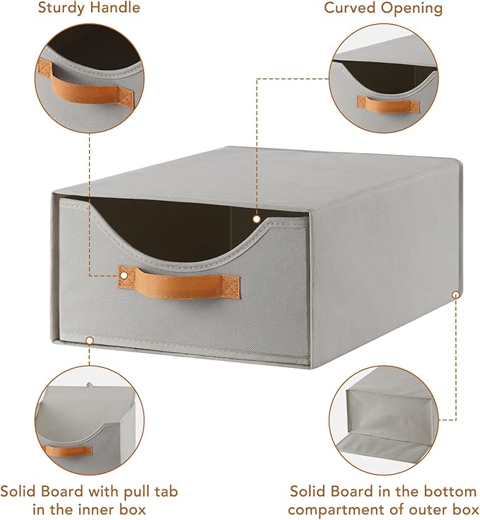 4 Pcs Closet Drawers and Large Size Clothes Storage Bins Push-Out Storage Stackable Shelf Drawers with See-Through Window Closet Organizers for Bedroom, Living Room, Under Bed, Grey-NeatNest