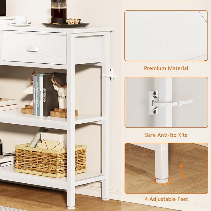 Furologee White Long 47" Console Sofa Table with 3 Drawers, Entryway Table with 3-Tier Storage Shelves, Display Shelf for Entry Way, Hallway, Couch, Living Room, Kitchen, Foyer-NeatNest