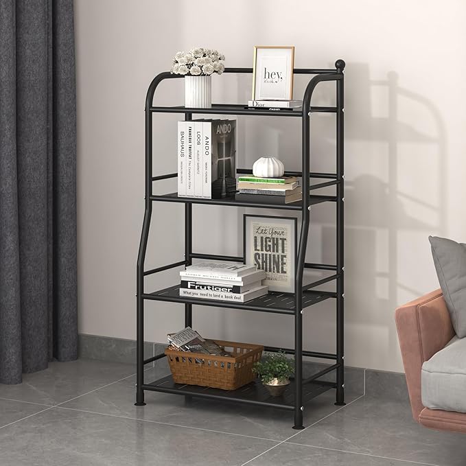 4 Tier Metal Shelf Storage Shelves Living Room Bookshelf Bathroom Corner Storage Rack for Kitchen,Indoor Plant Stand (Matte Black, 4 Tier)-NeatNest