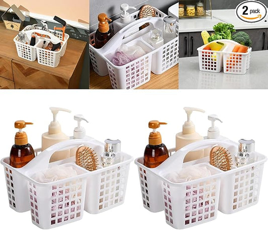 Portable Shower Caddy Basket,Convenient Cleaning Supplies Organizer with Compartments and Handle,Ideal for Bathroom, Bedroom, Kitchen, College Dorm,Garden,etc.white-2 Pcs