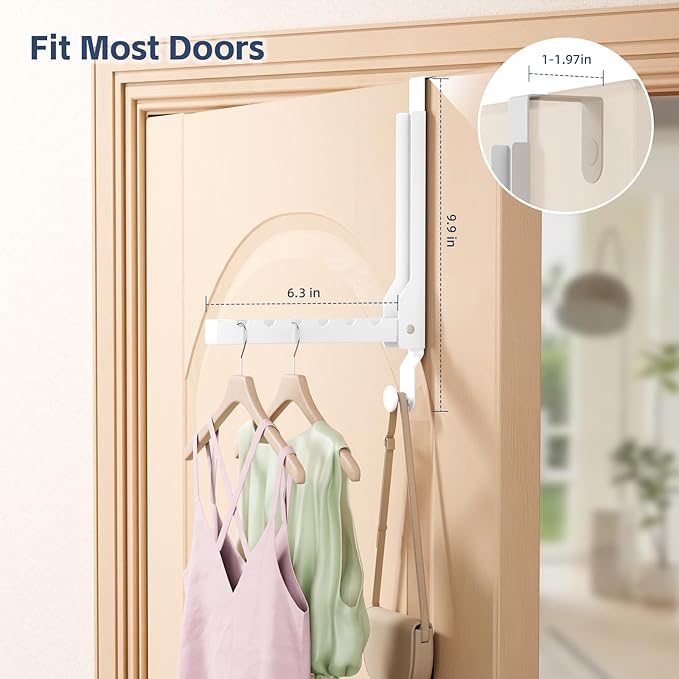 4 Pack Over The Door Hanger Foldable Over The Door Hooks，Rust-Resistant Overdoor Hanger Hook for Laundry (Clothes Drying Rack)&Bathroom (Towel Rack) Small Portable,White