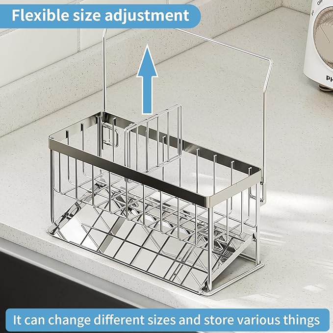 Kitchen Sink Caddy - Sponge Brush Holder with Removable Slope Drip Tray SUS304 Stainless Steel Rustproof Sink Rack-NeatNest