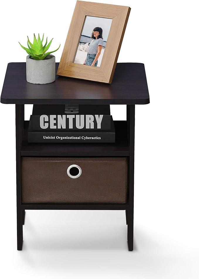 Furinno Andrey End Table / Side Table / Night Stand / Bedside Table with Bin Drawer, Dark Walnut, 1-Pack, Center Bin