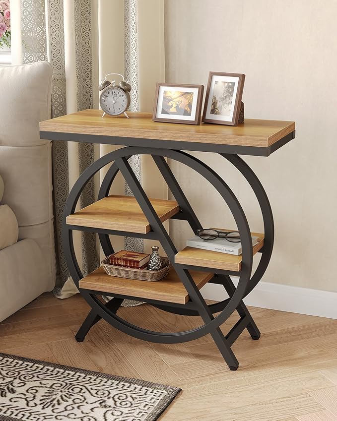 End Table, Narrow Side Table with 4-Tier Large Storage Space, Modern Bedside Table for Living Room, Home Office, Bedroom, Natural-NeatNest