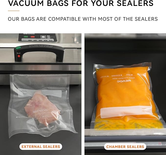 11" x 16" Precut Vacuum Sealer Bags, 100 Count, Includes 5 Liquid Block Bags & 5 Bone Guard Pieces, Heavy Duty for Food Storage, Sous Vide & Meal Prep, Wevac Core-NeatNest