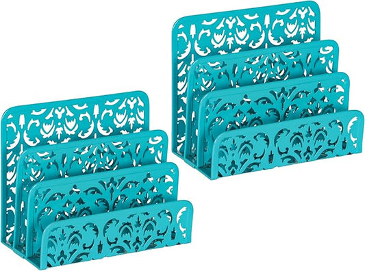 EasyPAG Mail Organizer Countertop, Desk Mail Sorter for Envelope, Small Vertical Letter Holder for Office Home, 2 Pack, Dark Teal